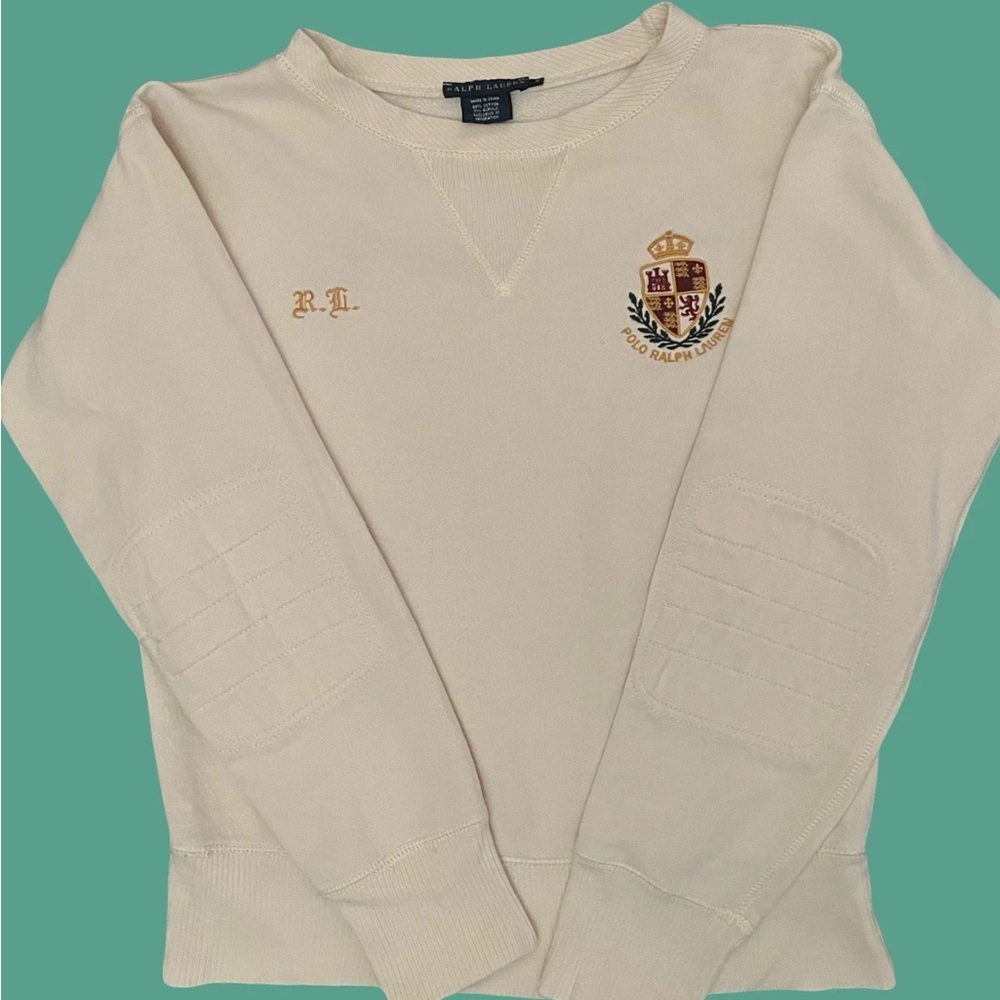 Polo by Ralph Lauren Cream Crewneck Sweatshirt with Embroidered Crest